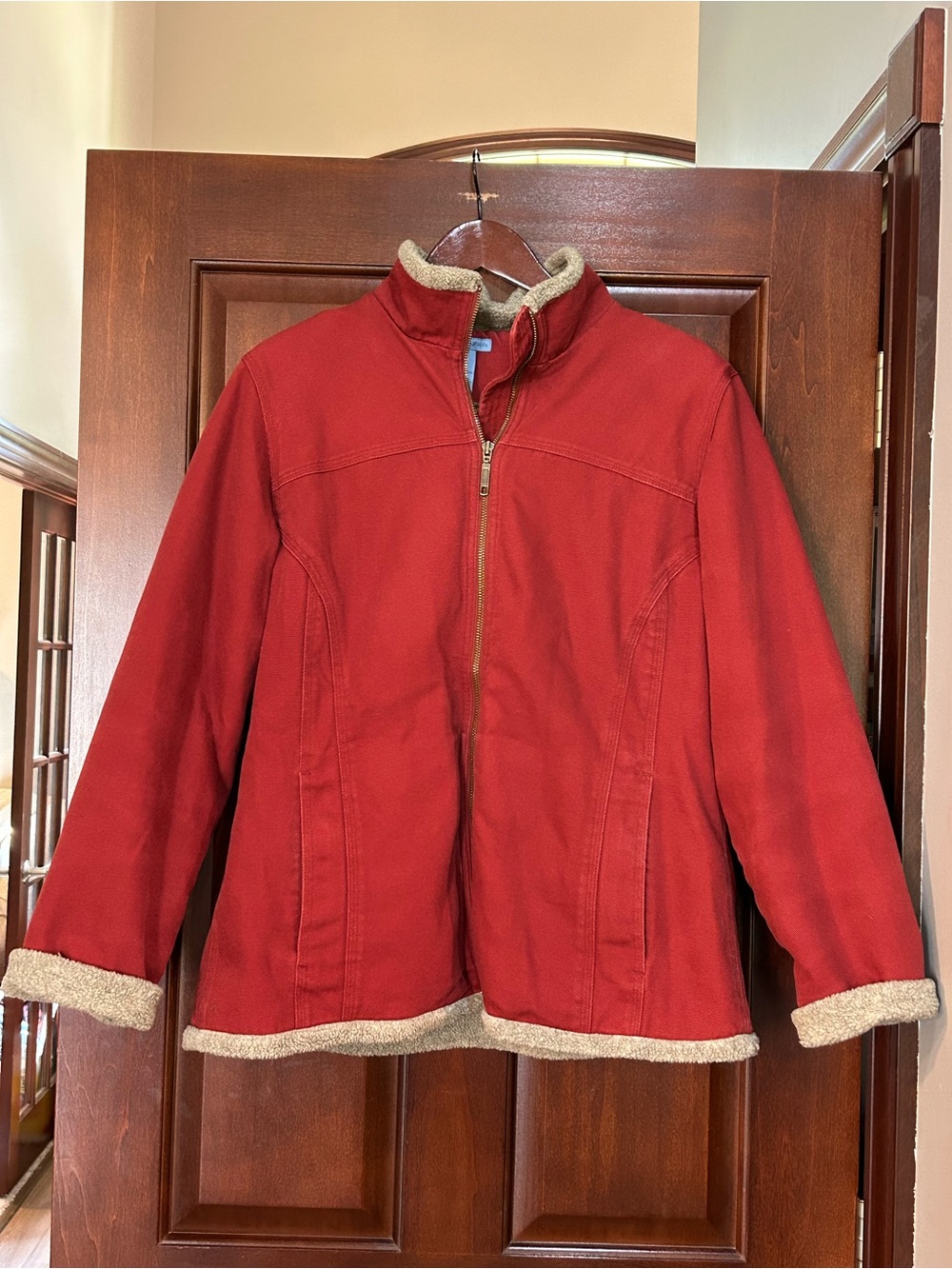 Duluth Trading Co Sherpa Lined Red Cotton Jacket Women’s Large